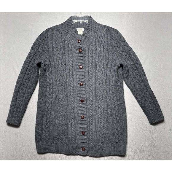 L.L. Bean Sweaters - VTG LL Bean Wool Cardigan Sweater Womens XL Chunky Cable Knit Fisherman Ireland